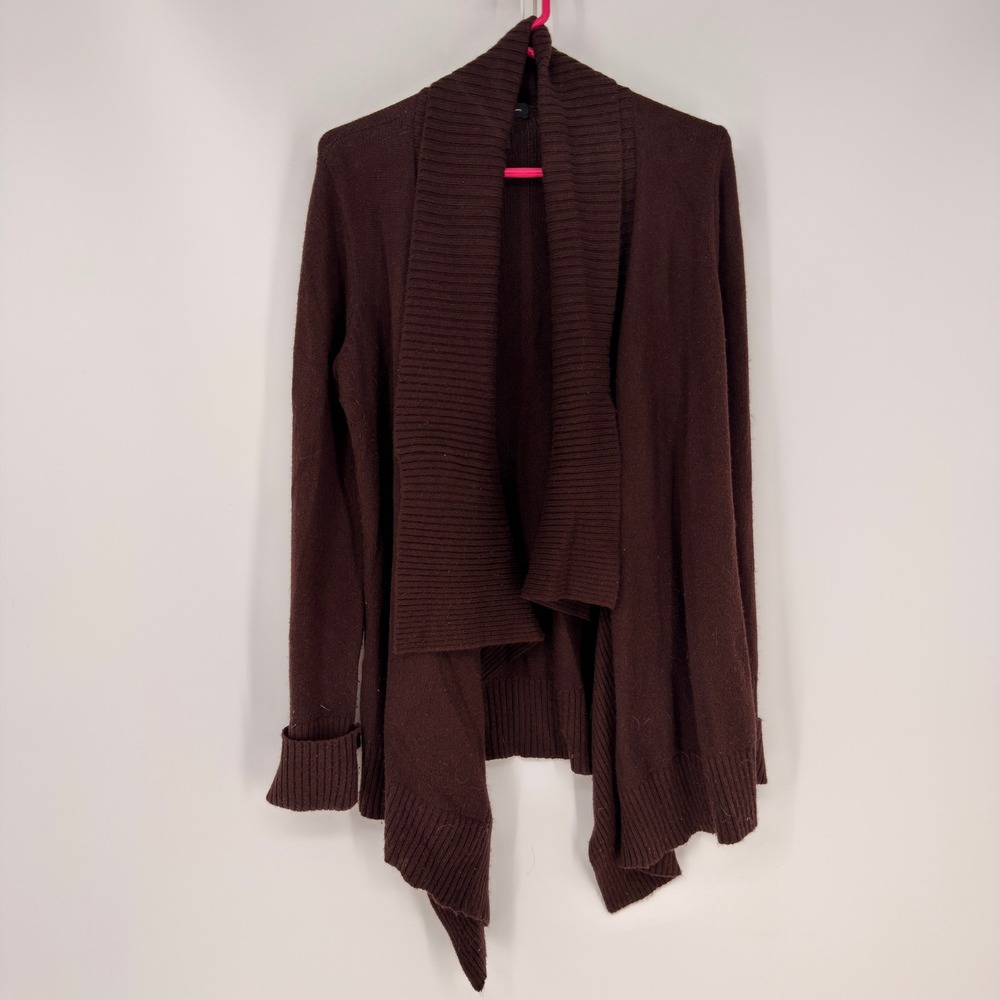INC Cardigan Womens Medium Brown Silk Angora Blend Open Front Draped Luxury Soft